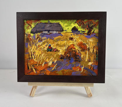 Oil painting After the Harvest Peace by Oleksiy Ivanyuk in wooden frame