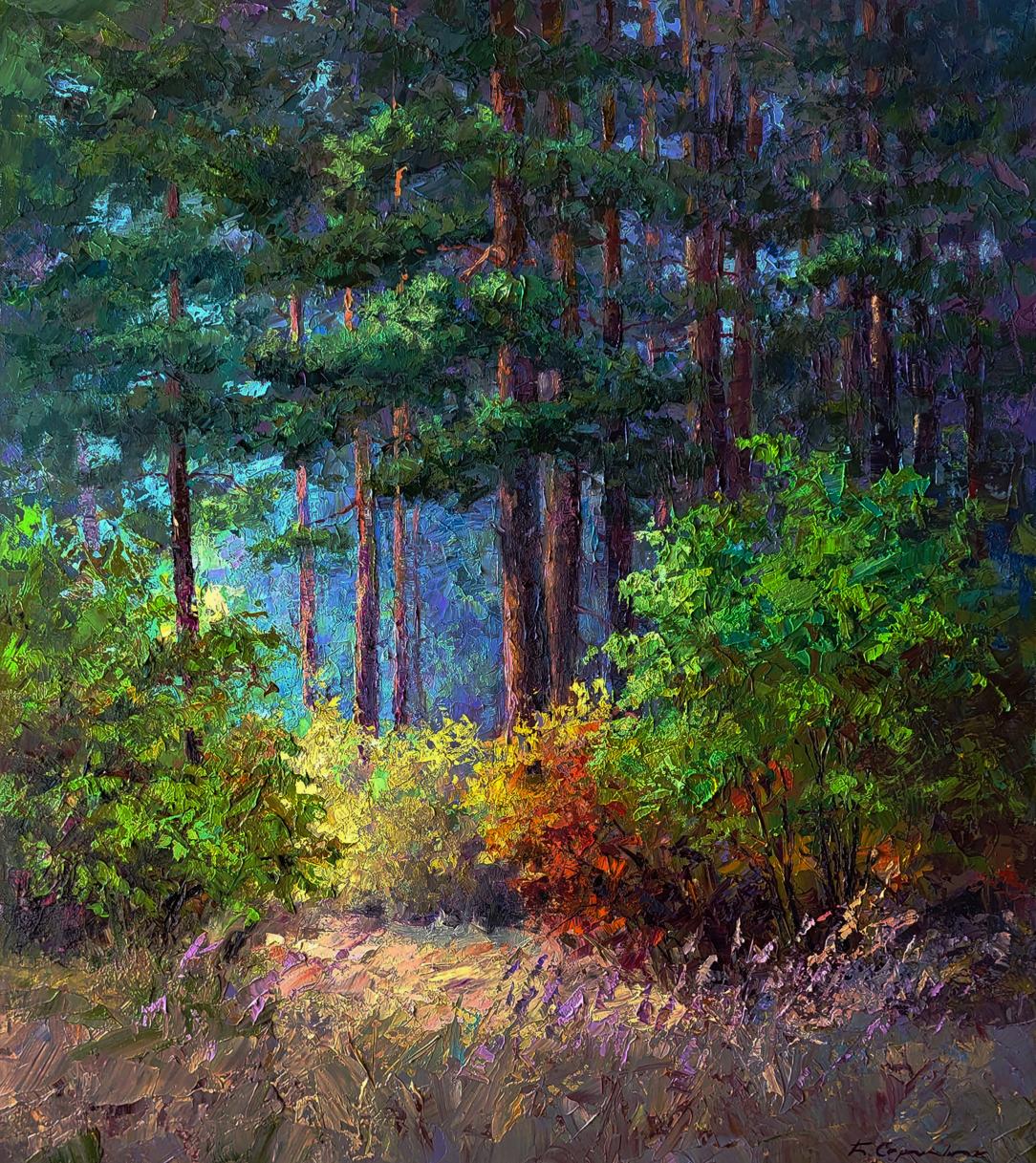 Oil painting The beginning of autumn in the forest by Boris Serdyuk
