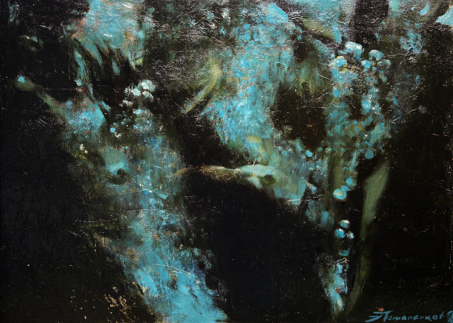Abstract turquoise black oil painting Bathers by Ed Potapenkov