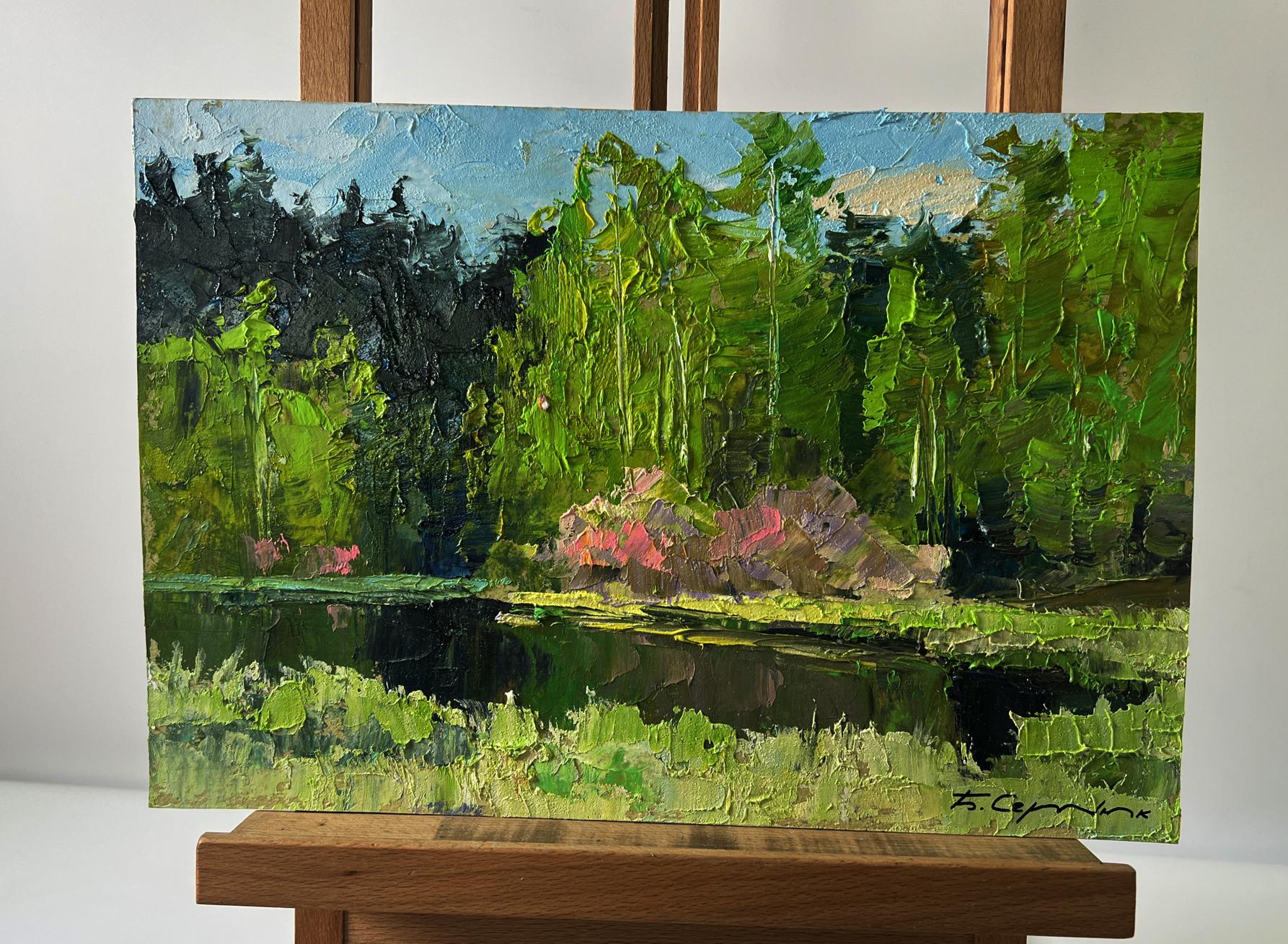 Vibrant impressionist oil painting Spring lake in the forest by Boris Serdyuk