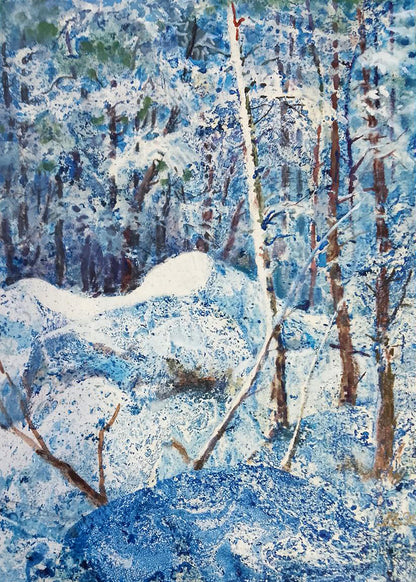 Textured watercolor snowy forest oil painting by Vitaly Duhnevich