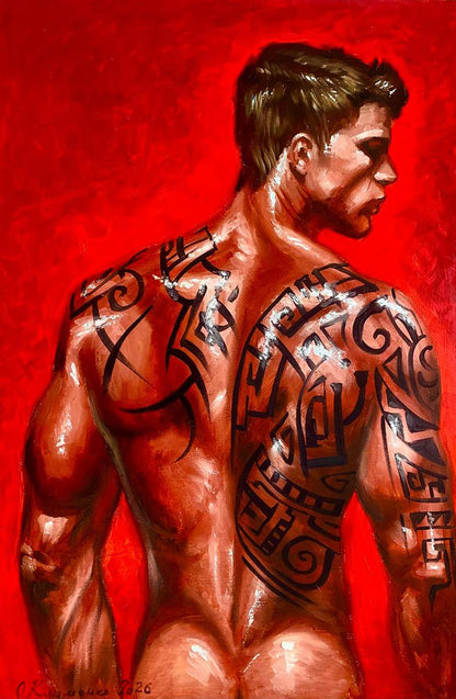 Oil painting Tattooing on an Athletic Body Olena Klimenko