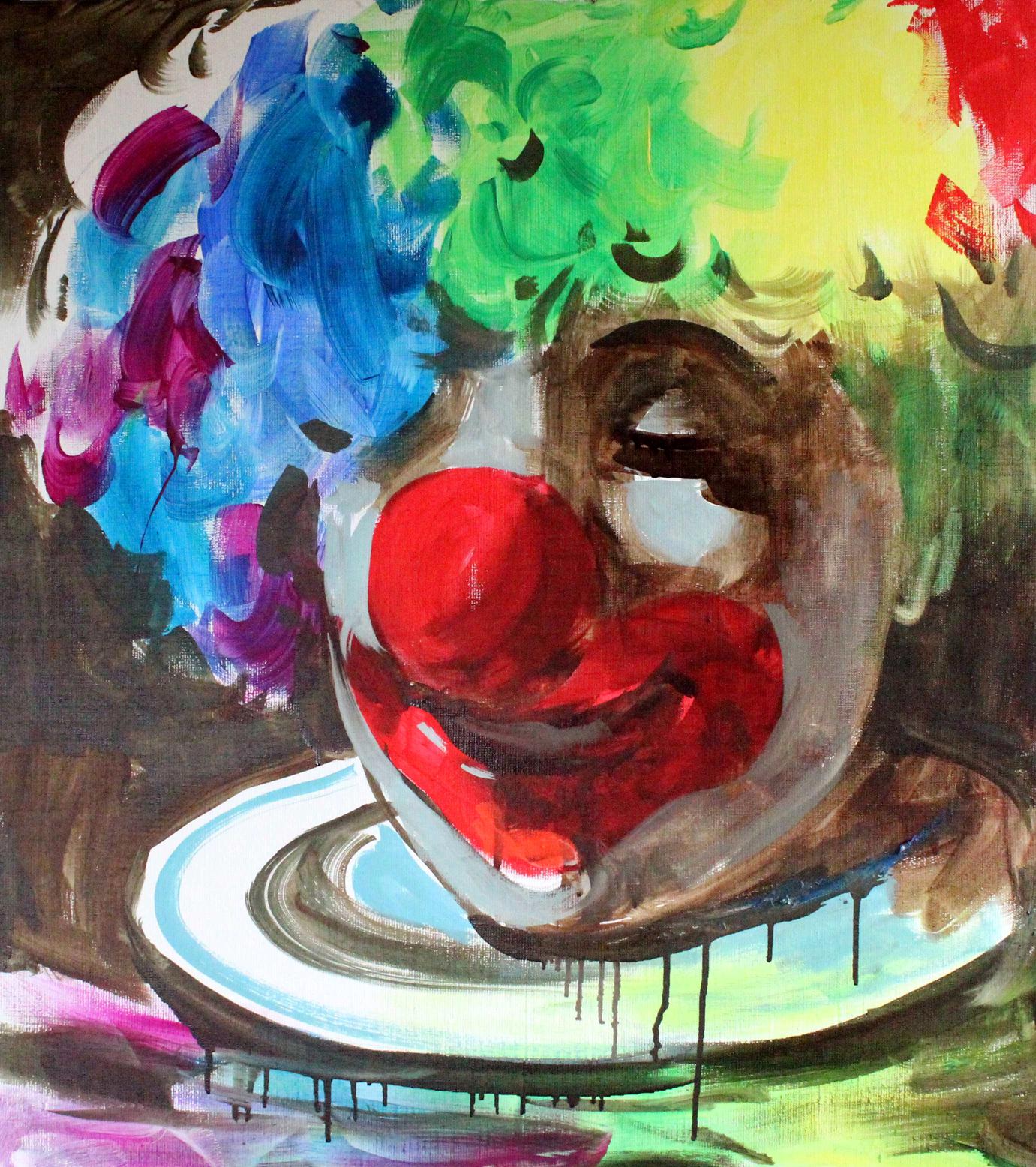 Oil painting of vibrant abstract clown head by Ed Potapenkov