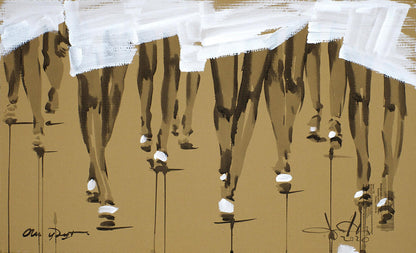 Abstract acrylic painting Remix by Dima Filatov: stylized legs in brown tones with white drapes