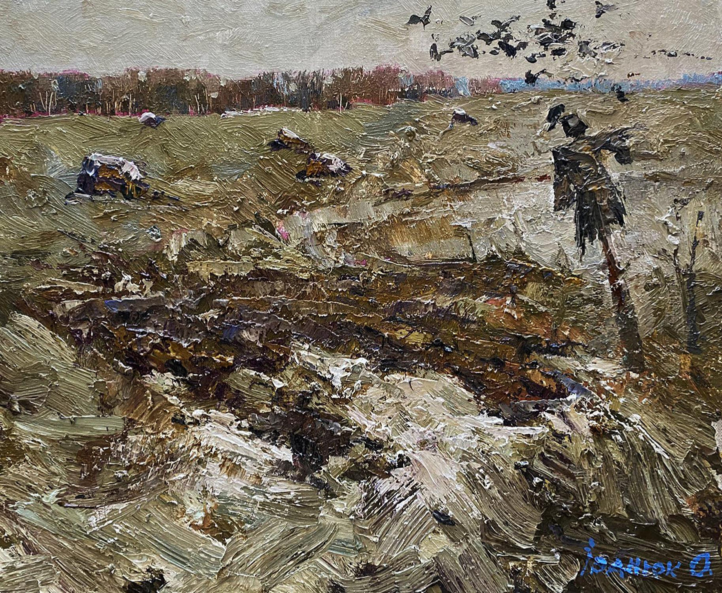 Oil painting Deep autumn by Oleksiy Ivanyuk textured earthy landscape