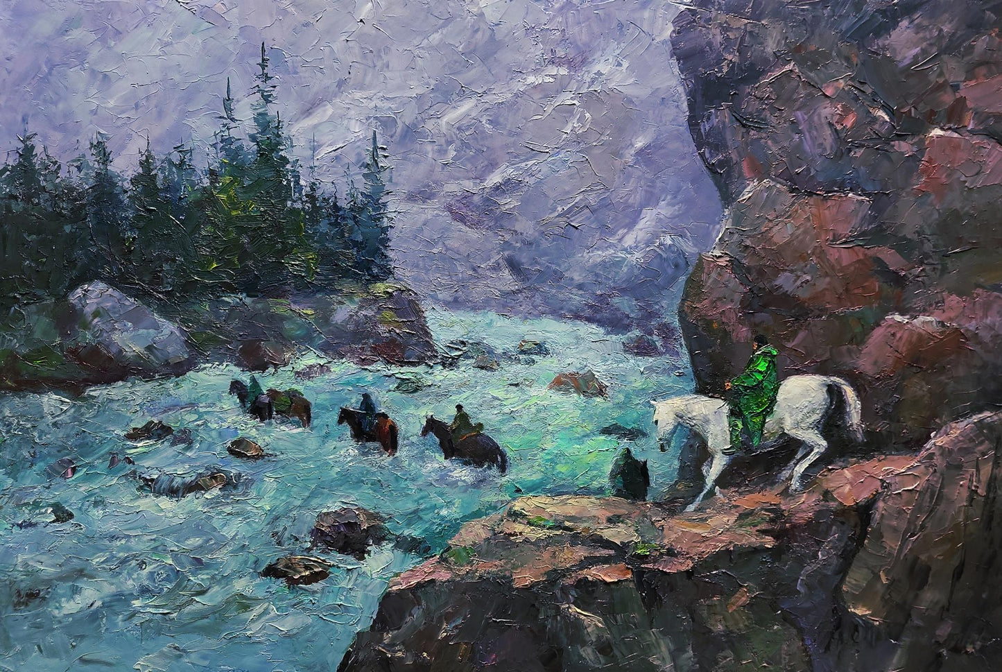 Oil painting Dangerous stream in the mountains by Boris Serdyuk