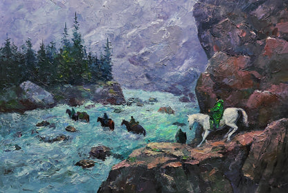 Oil painting Dangerous stream in the mountains by Boris Serdyuk