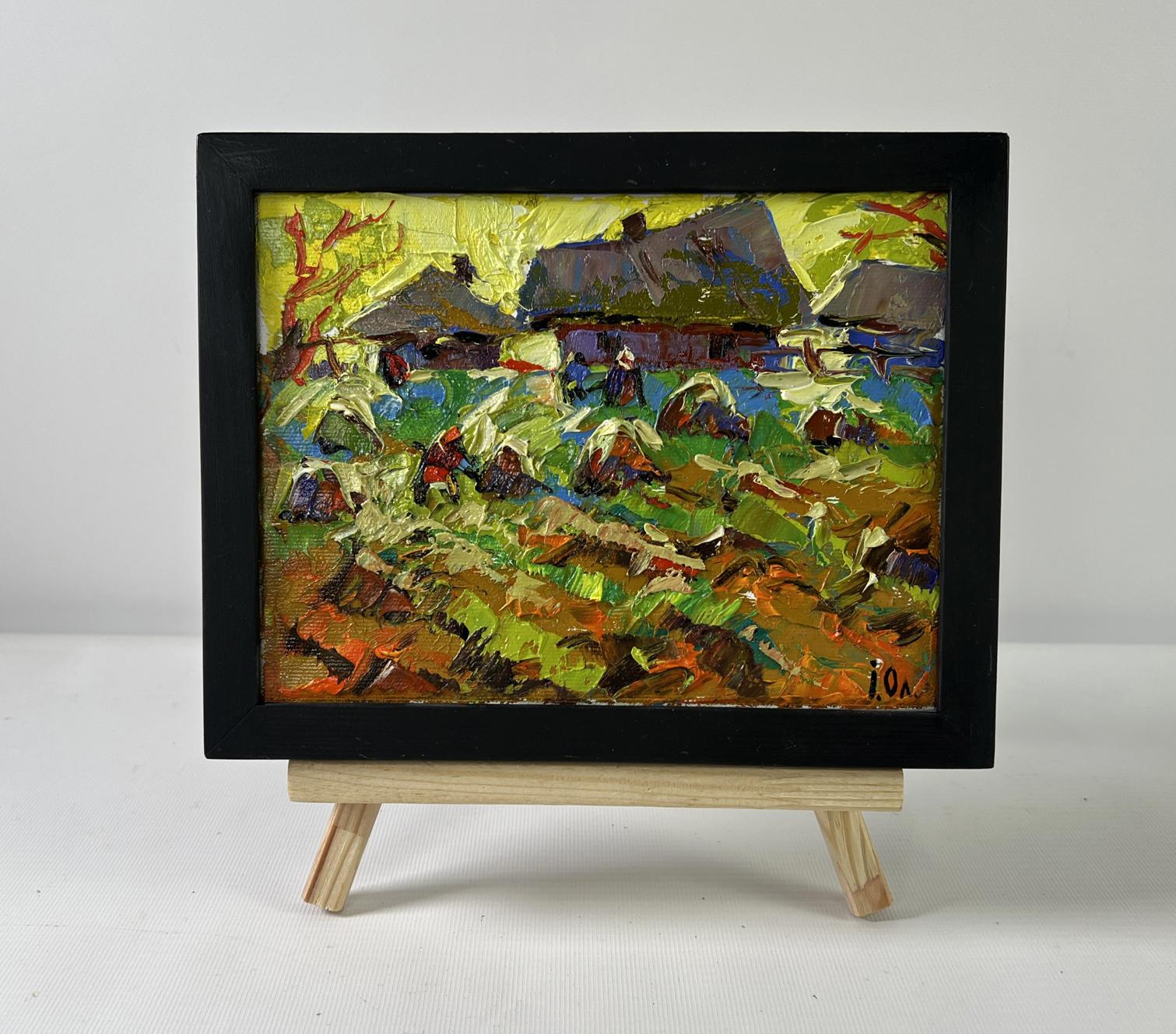 Oil painting Autumn gardens by Oleksiy Ivanyuk: rustic village scene