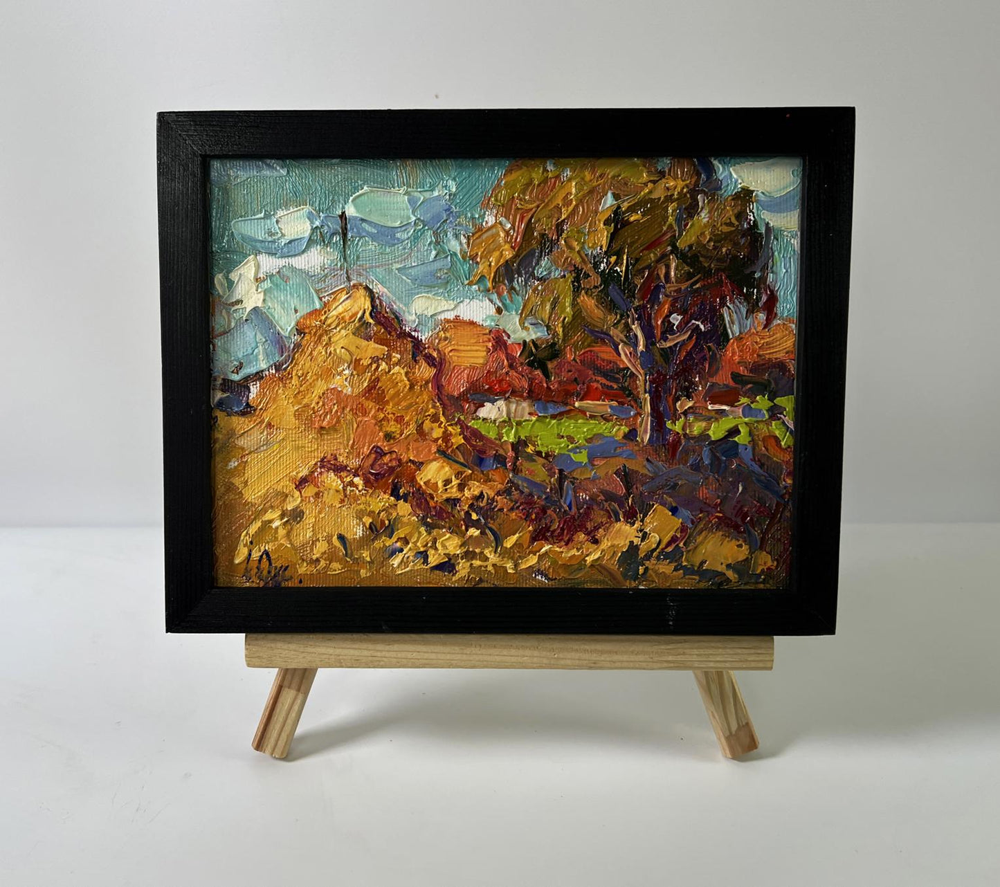 Oil painting Autumn evening by Oksana Ivanyuk in black frame