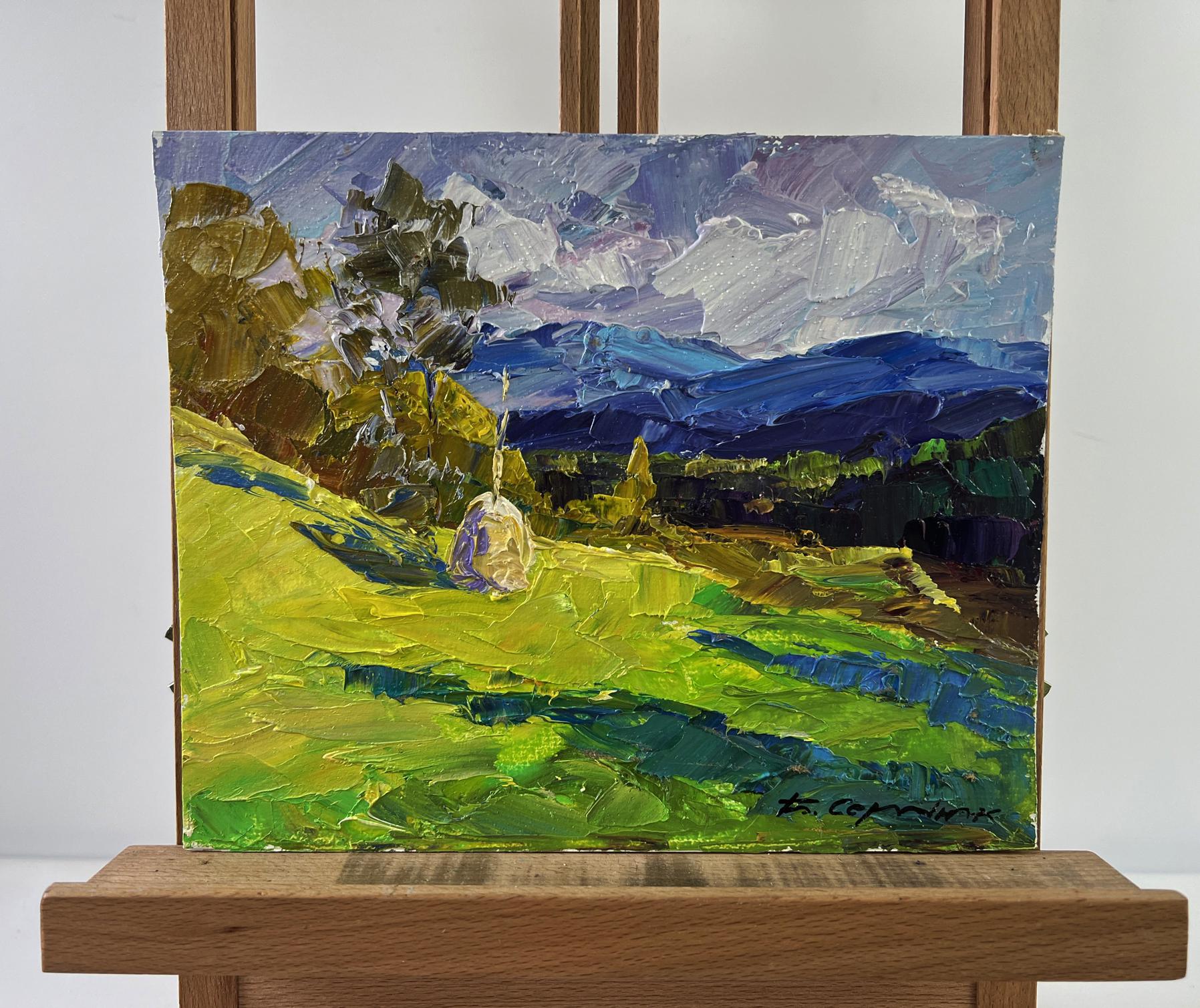 Oil painting Haystack in the Mountains by Boris Serdyuk, vibrant impressionist landscape