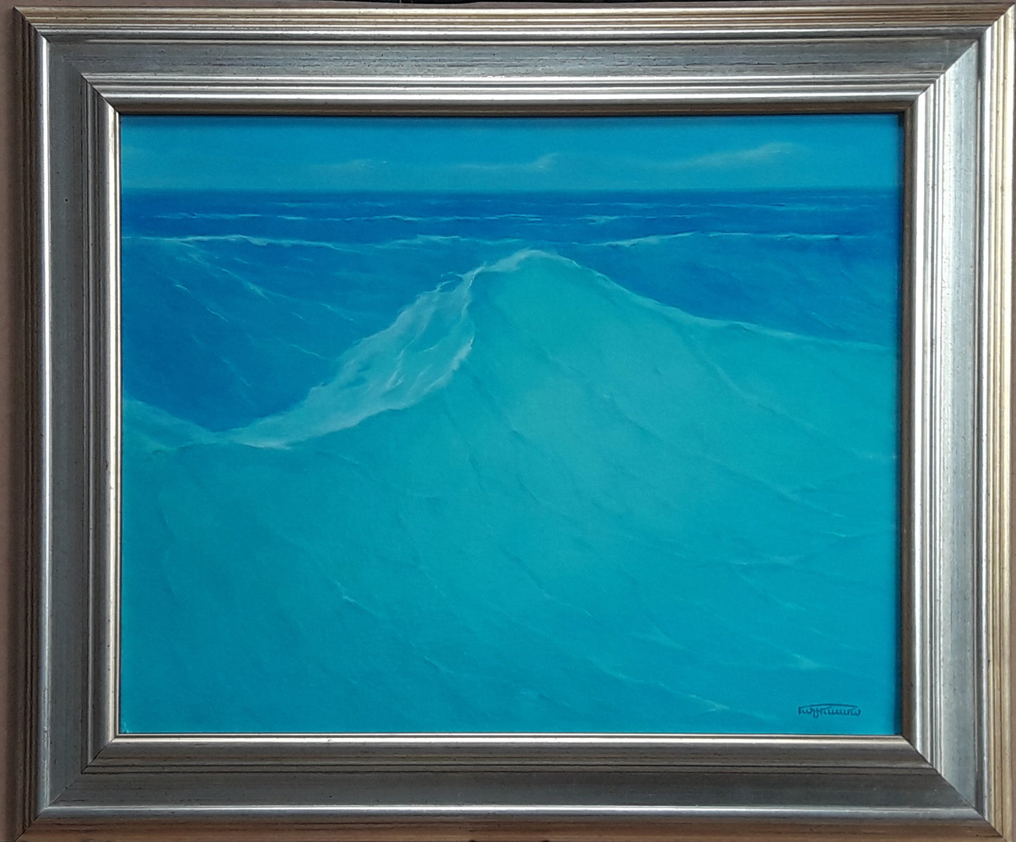 Oil painting Seascape at dawn by Vasily Korkishko in silver frame