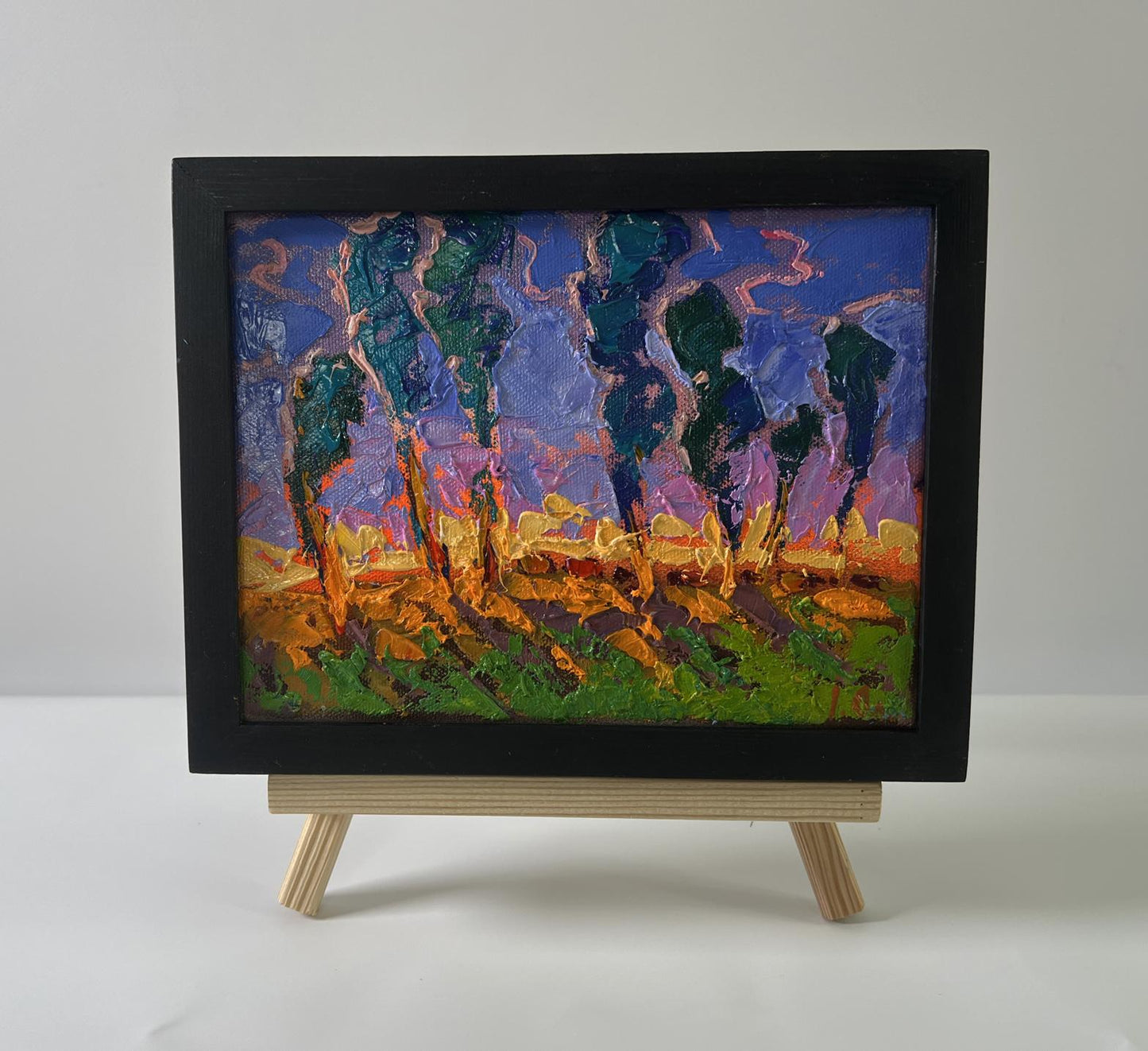 Oil painting Distant night by Oleksiy Ivanyuk in black frame
