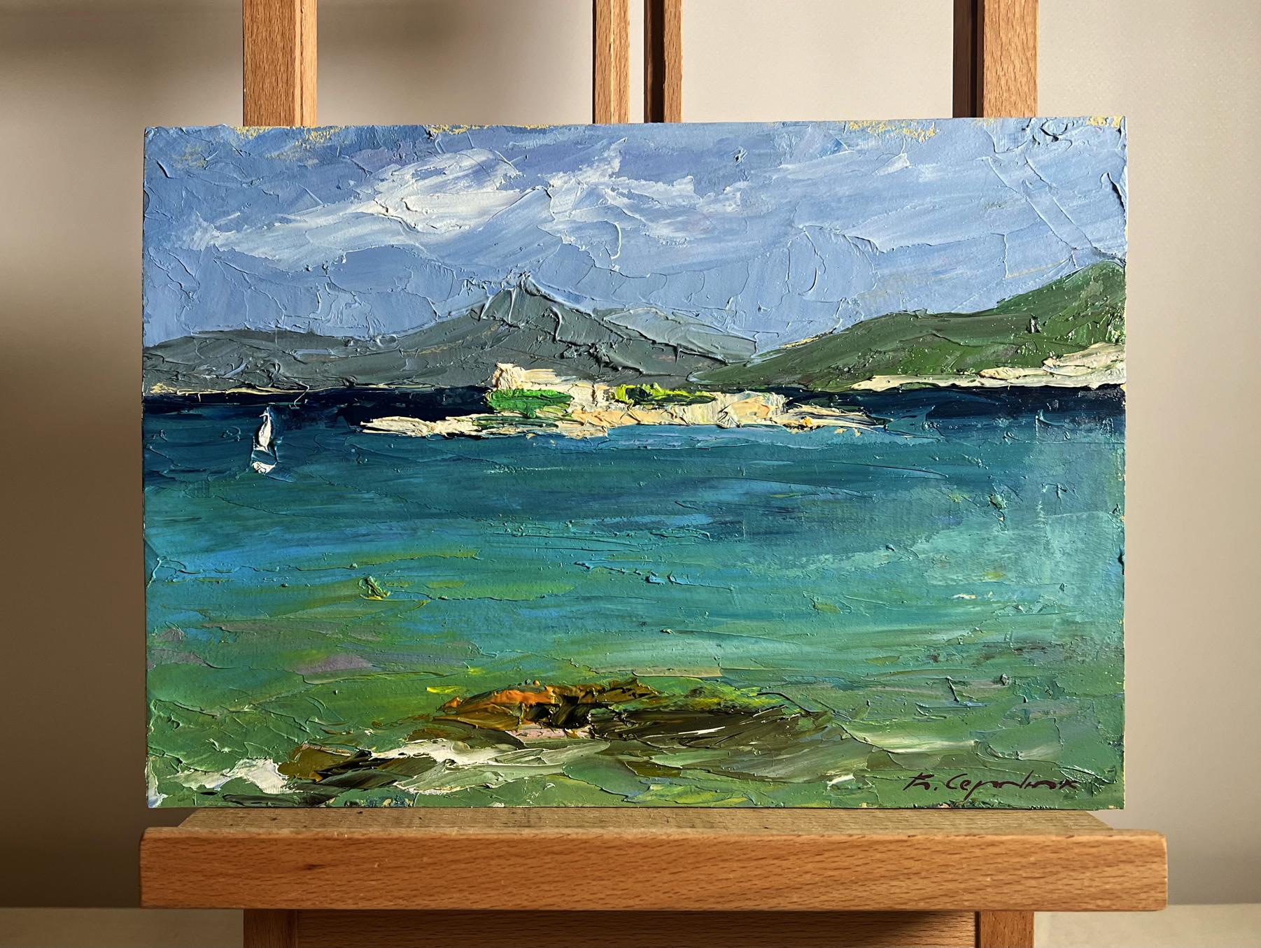Oil painting Sea and mountains by Boris Serdyuk, coastal landscape