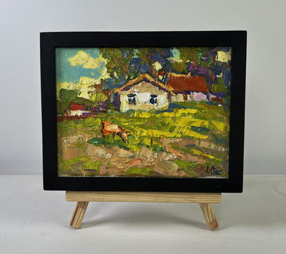 Oil painting Quiet evening dreams by Oksana Ivanyuk in black frame