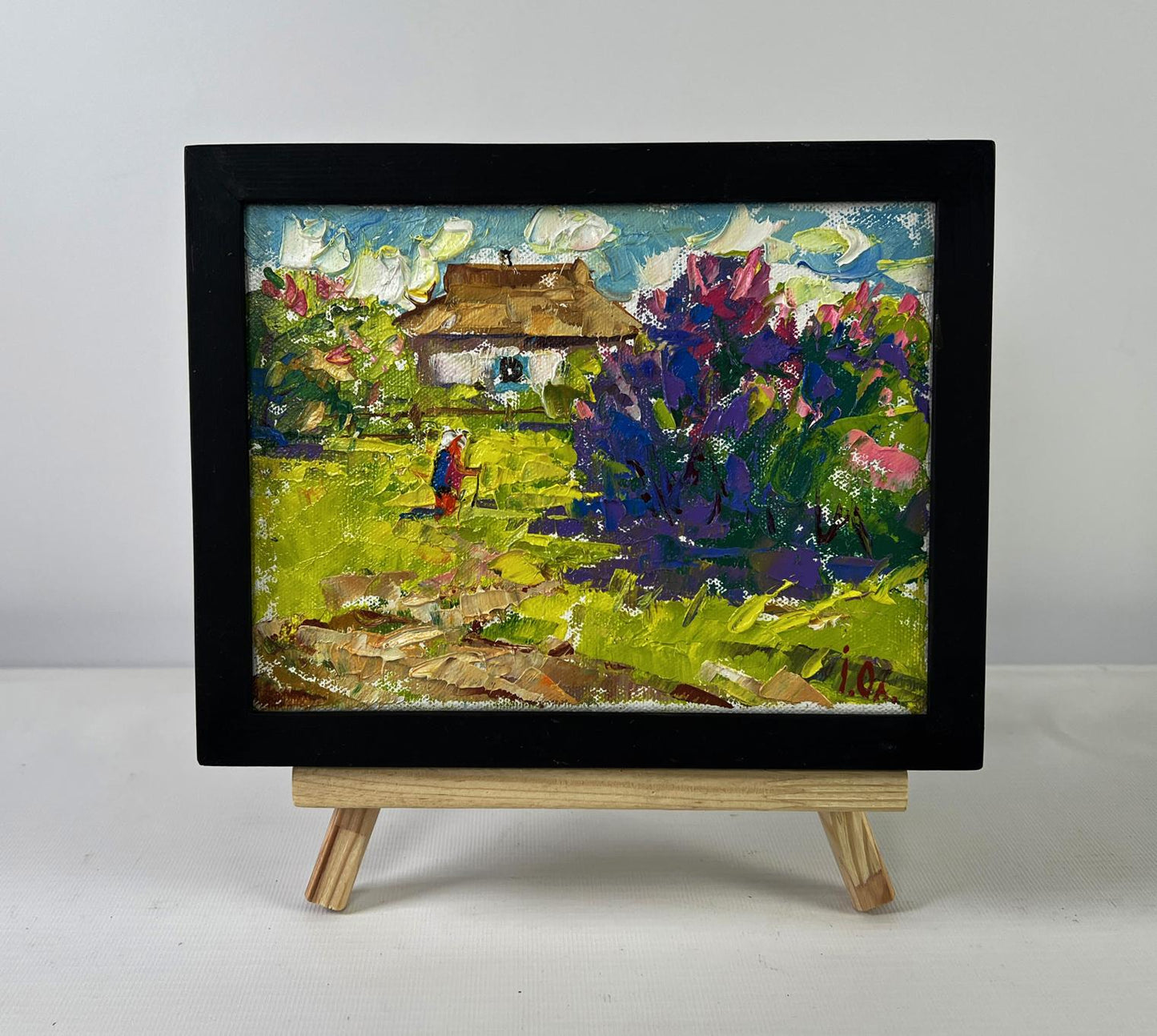 Oil painting Spring breathes memories by Oleksiy Ivanyuk in black frame