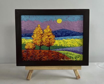 Oil painting Walking through autumn meadows V. Zadorozhnya in black frame