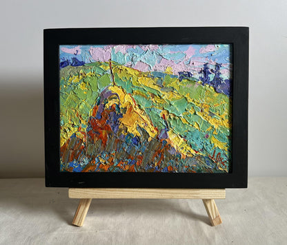 Oil painting Flowering meadows by Oksana Ivanyuk in black frame