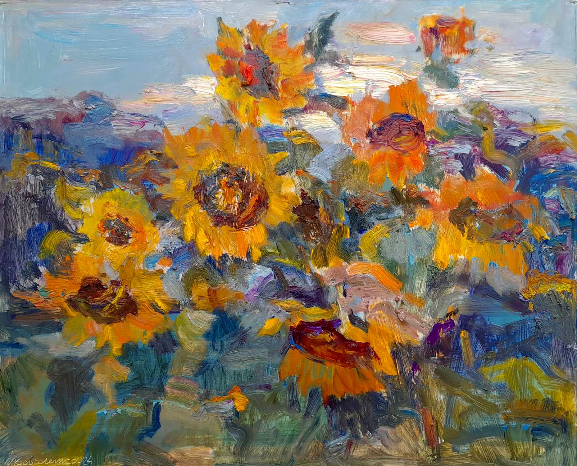 Vibrant yellow sunflowers by Ivan Kovalenko in Oi painting