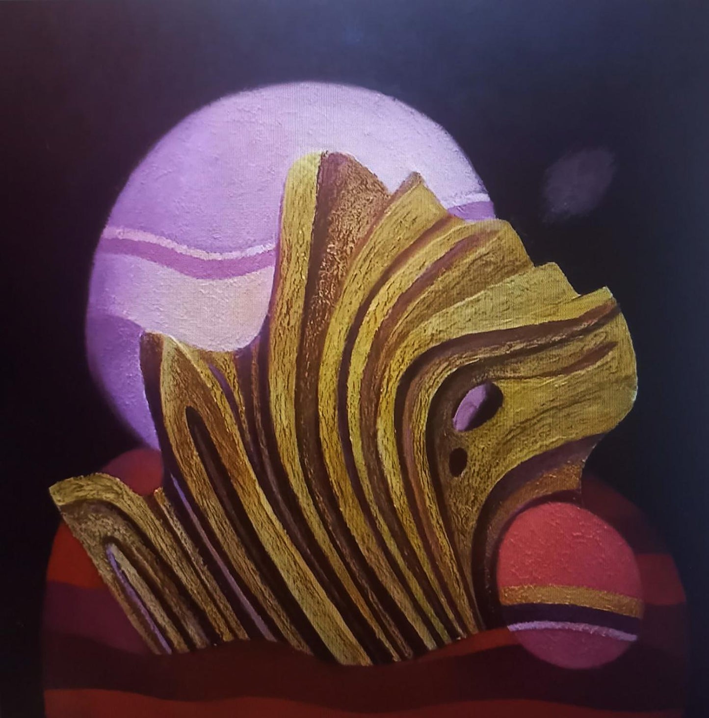 Stylized golden wave sculpture by Alexander Strashevich oil painting element