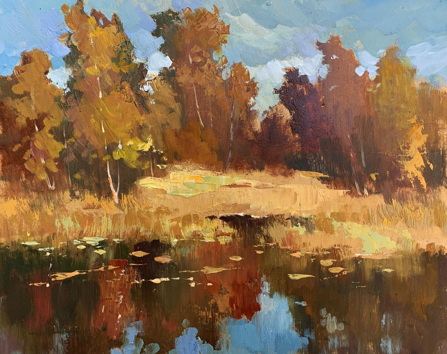 Golden autumn and gentle river oil painting by Yuriy Suprunchuk