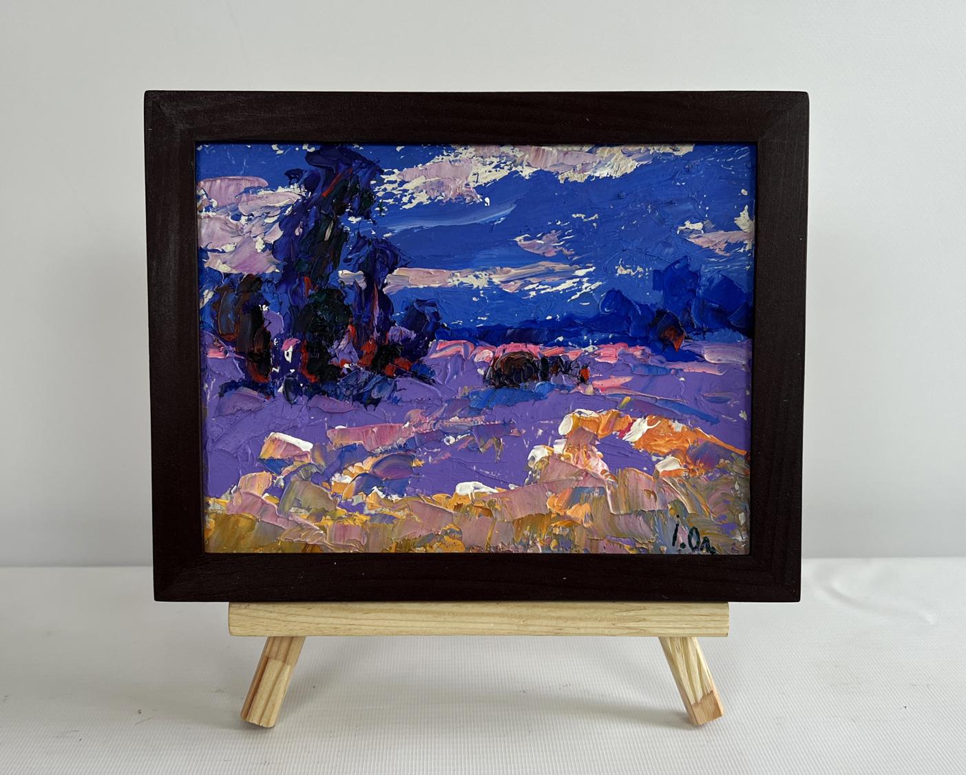 Oil painting Cold evening in the field by Oleksiy Ivanyuk, vibrant blues