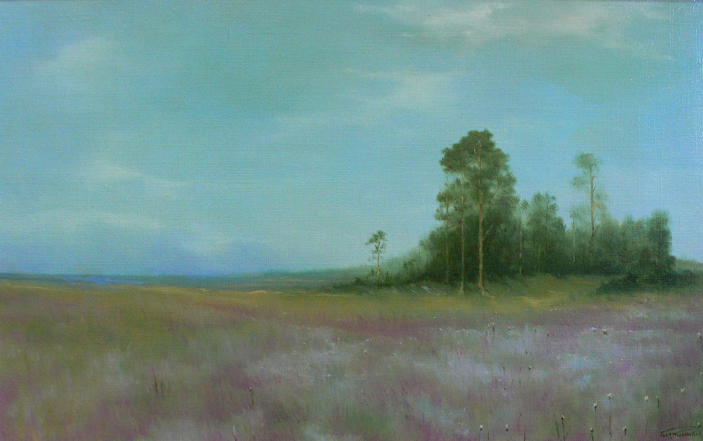 Oil painting Lavender is blooming by Vasily Korkishko: purple wildflowers field