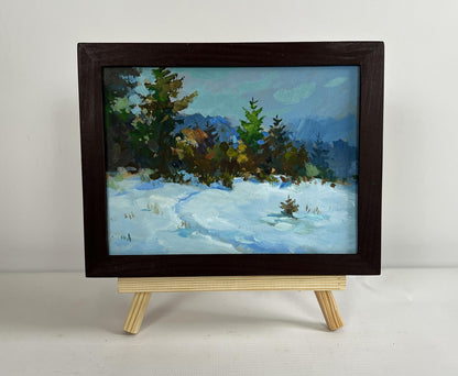 Oil painting In the snowy forest by Yuriy Suprunchuk in wooden frame