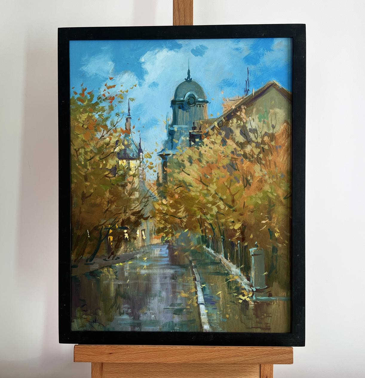 Oil painting The rustle of leaves underfoot by Yuriy Suprunchuk in black frame