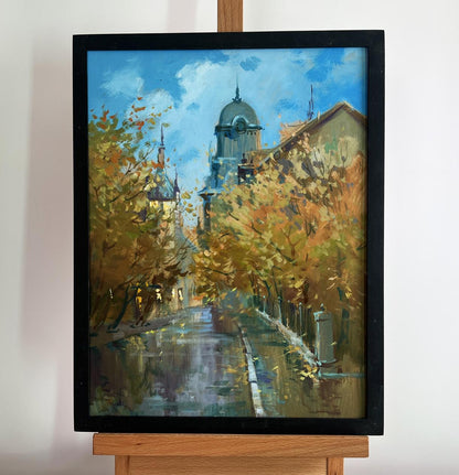 Oil painting The rustle of leaves underfoot by Yuriy Suprunchuk in black frame