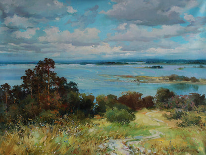 Serene lake oil painting June’s quiet walls by Yuriy Suprunchuk