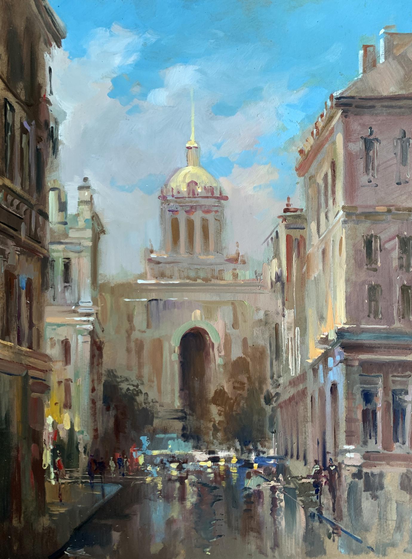 Oil painting of grand golden-domed City Hall cathedral by Yuriy Suprunchuk