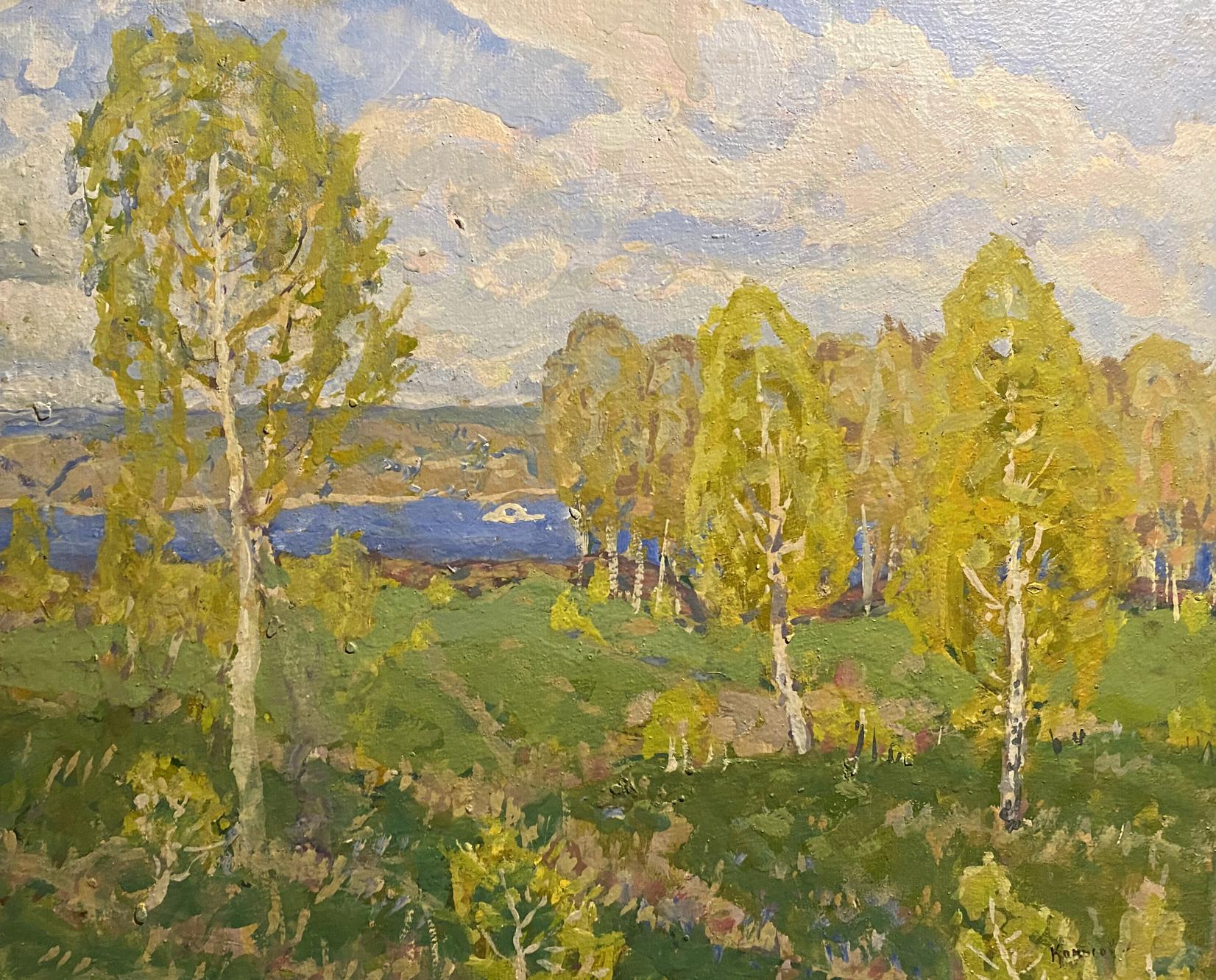 Vibrant impressionist oil painting Spring came by Georgy Kolosovsky with birch trees