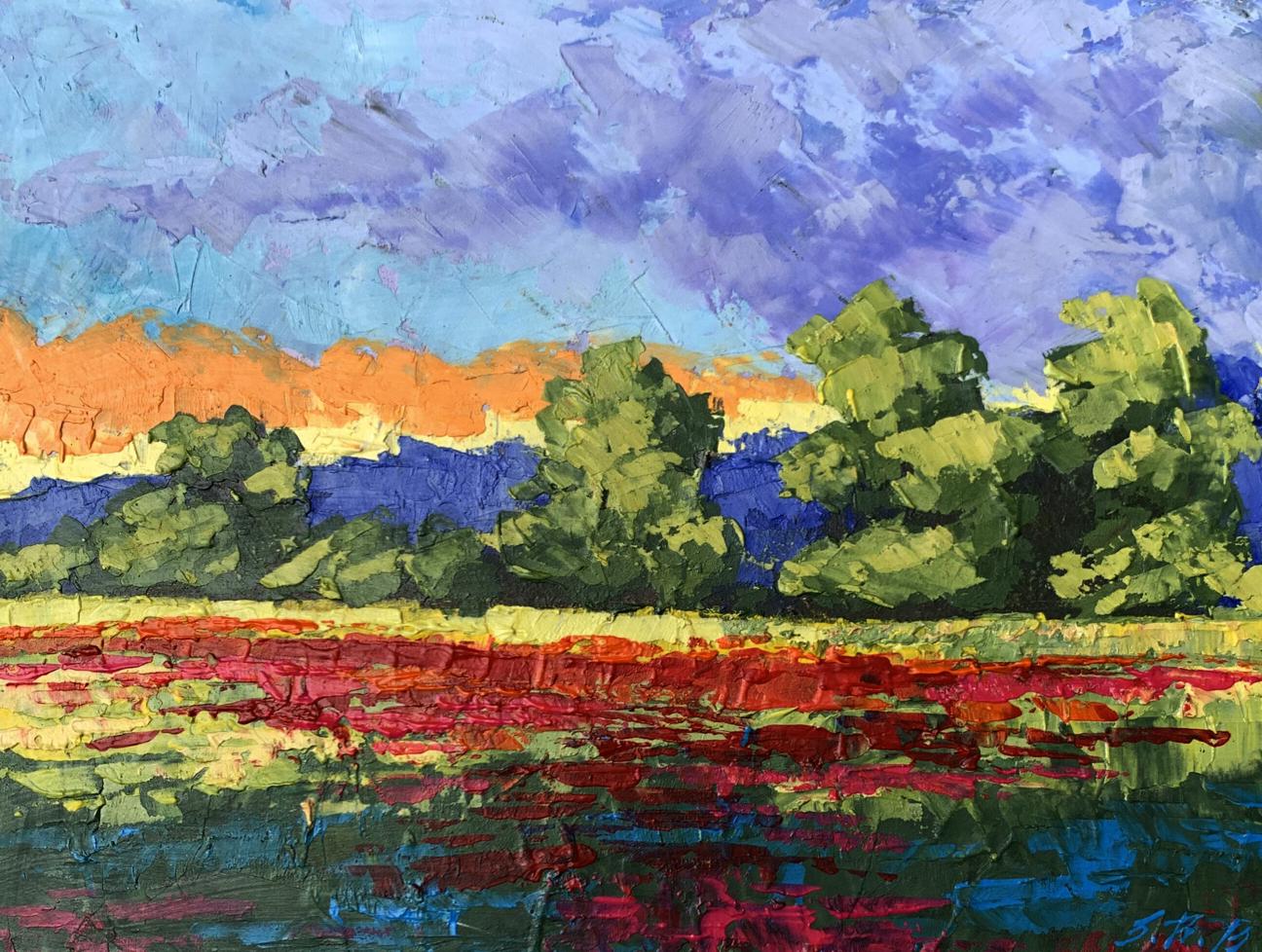Vibrant impressionist oil painting Orange glow by V. Zadorozhnya