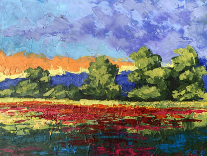 Vibrant impressionist oil painting Orange glow by V. Zadorozhnya