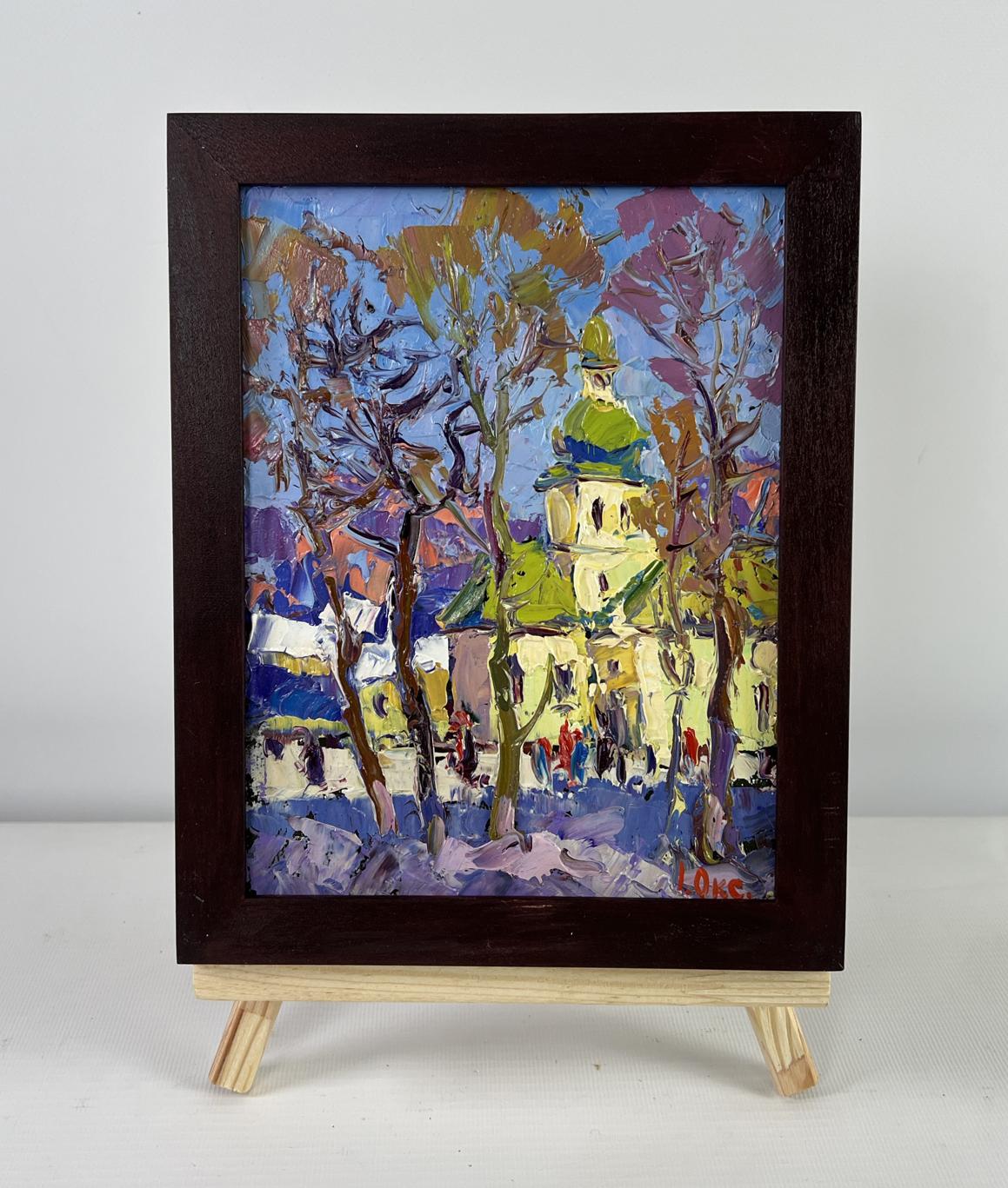 Oil painting Spring in every breath Oksana Ivanyuk church with green domes
