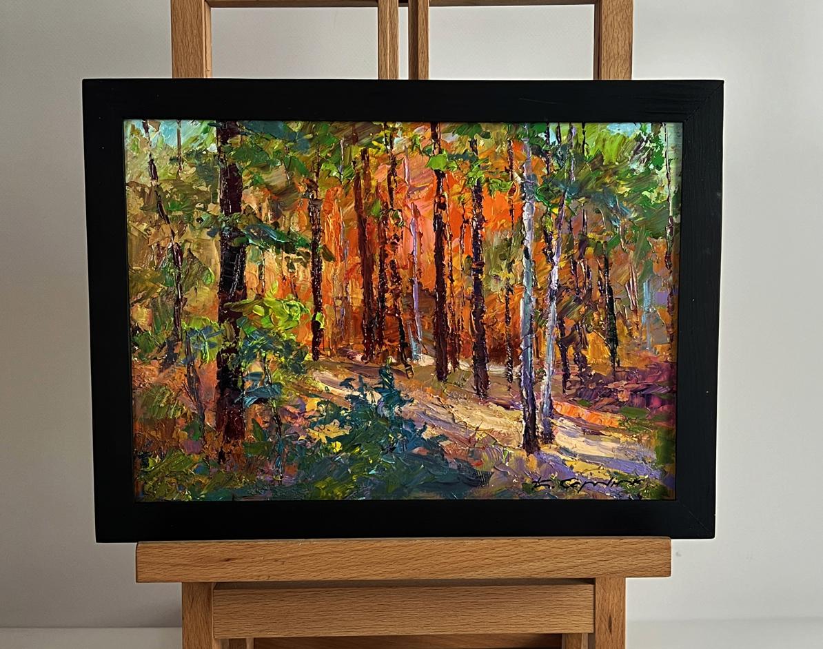 Oil painting Autumn in the forest by Boris Serdyuk on wooden easel