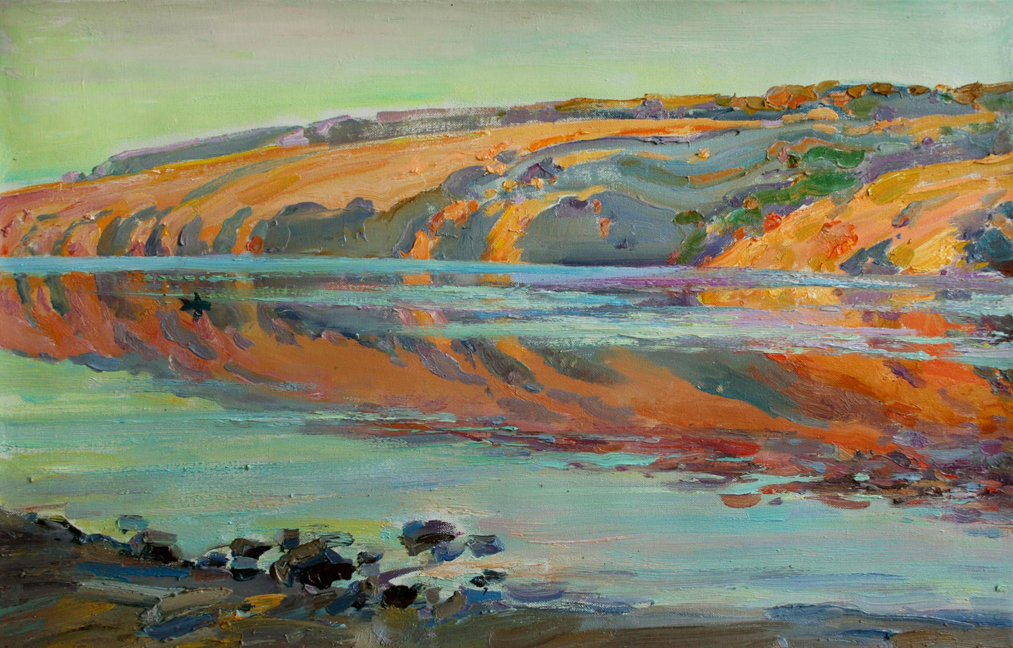 Vibrant impressionist oil painting Morning on the river by Leonid Pavlenko