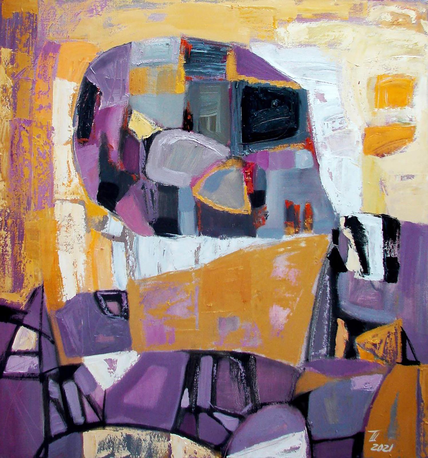Oil painting Lilac geometry by Tatyana Shulyak: abstract purple face