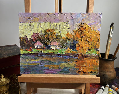 Oil painting Overlooking the city by Boris Serdyuk, impasto autumn landscape