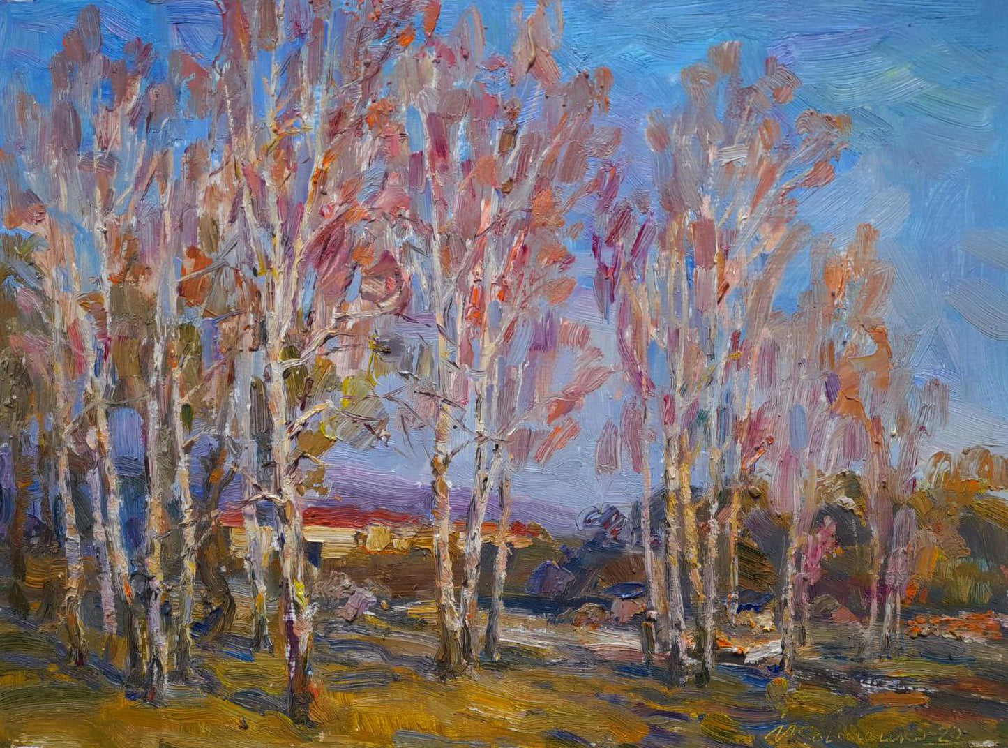 Vibrant impressionist oil painting Whispering Birches by Ivan Kovalenko