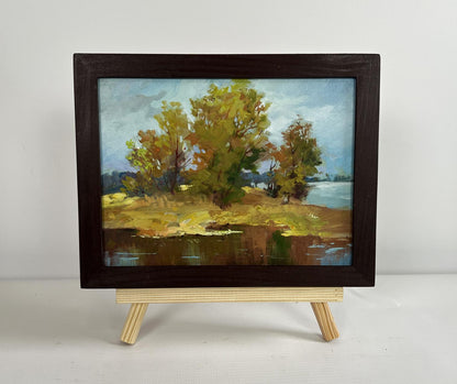 Oil painting Autumn melancholy by Yuriy Suprunchuk in dark wooden frame