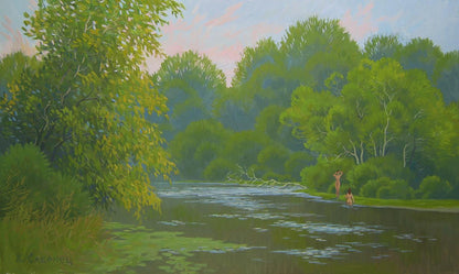 Serene oil painting By the summer river by Valery Savenets