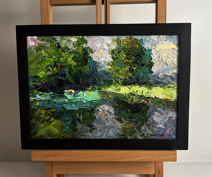 Vibrant impressionist oil painting Quiet daytime river by Boris Serdyuk