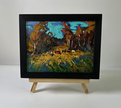 Oil painting Near the autumn forest by Oleksiy Ivanyuk in black frame