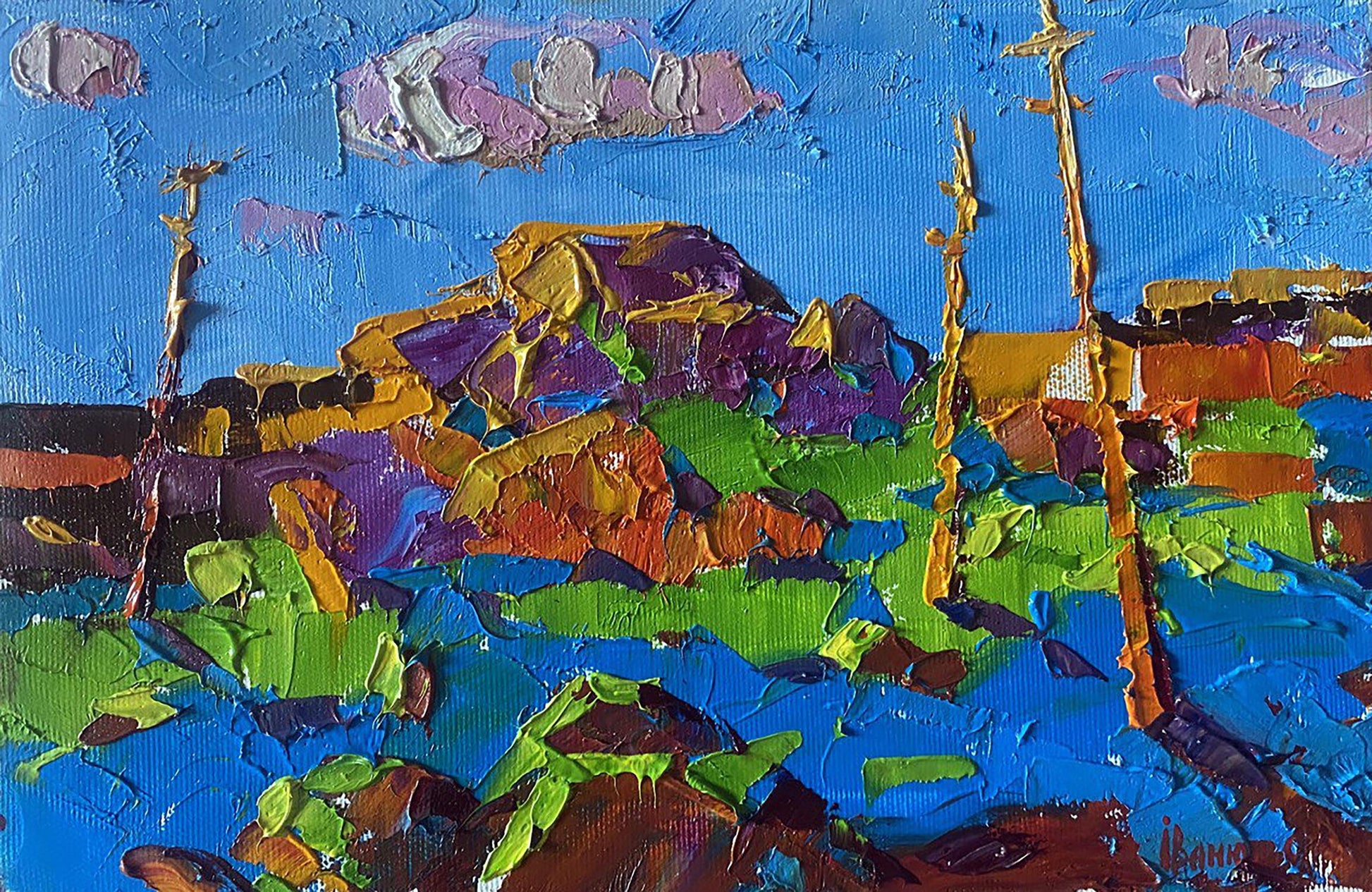 Vibrant Evening Ray oil painting by Oleksiy Ivanyuk impressionist landscape