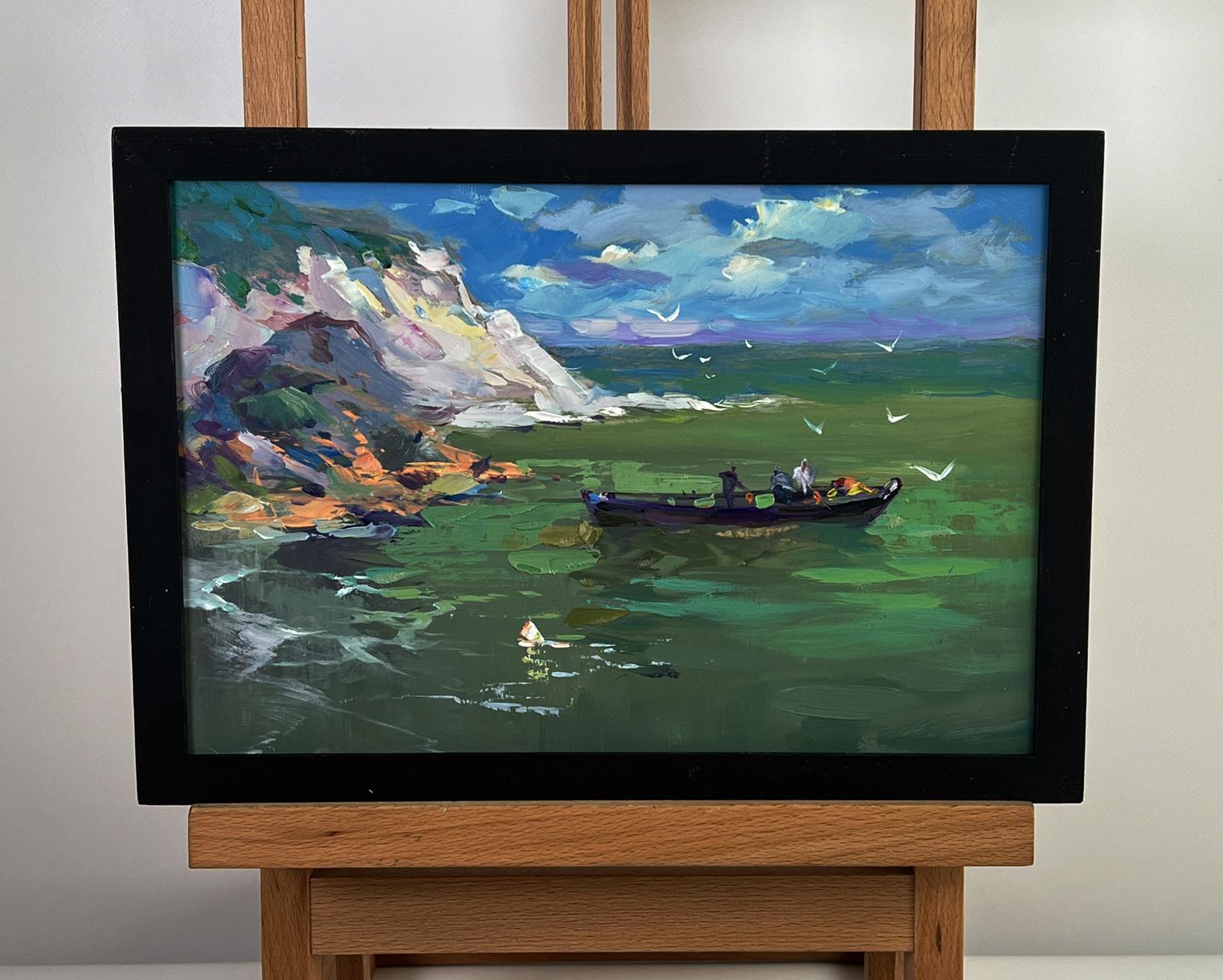 Oil painting of fishing boat at sea by Yuriy Suprunchuk