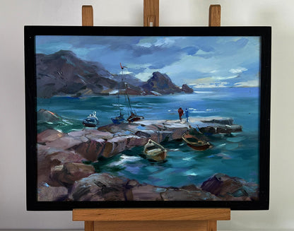 Oil painting Bridge to the Sea by Yuriy Suprunchuk in black frame