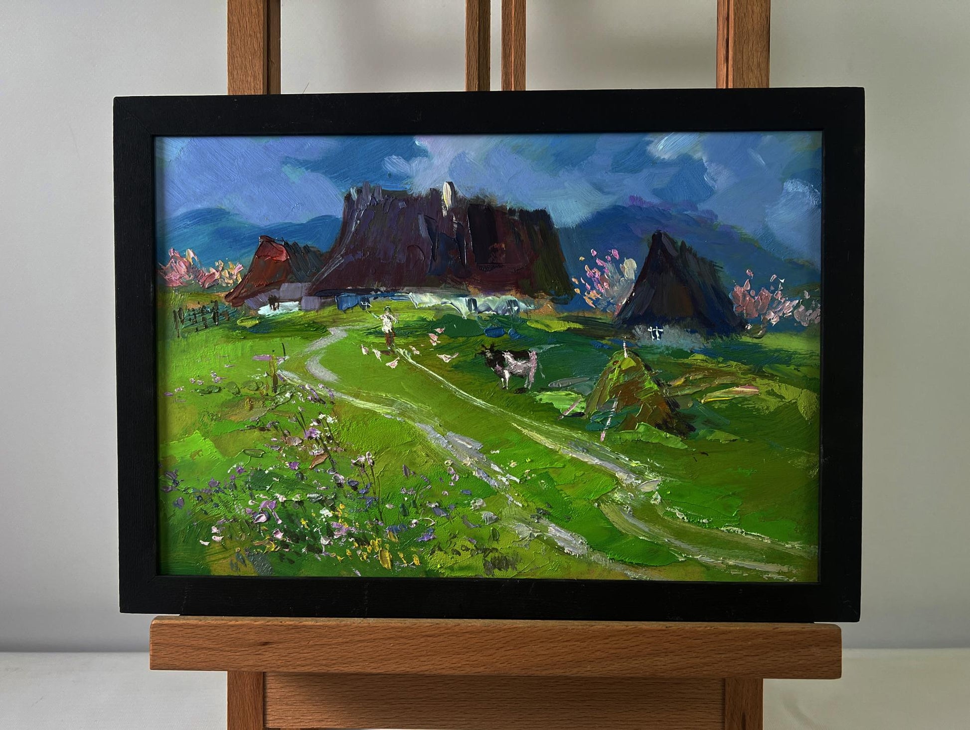 Oil painting Quiet village on a green hill by Yuriy Suprunchuk