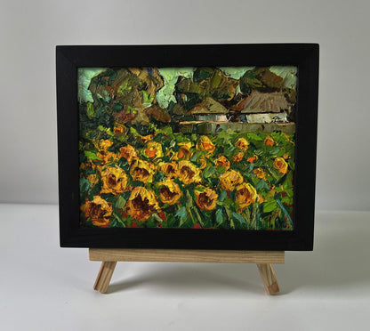 Oil painting Sunny day in the village by Oksana Ivanyuk in black frame