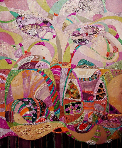 Vibrant Lilac Dreams oil painting by Tatyana Shulyak in pastel pinks, purples, greens